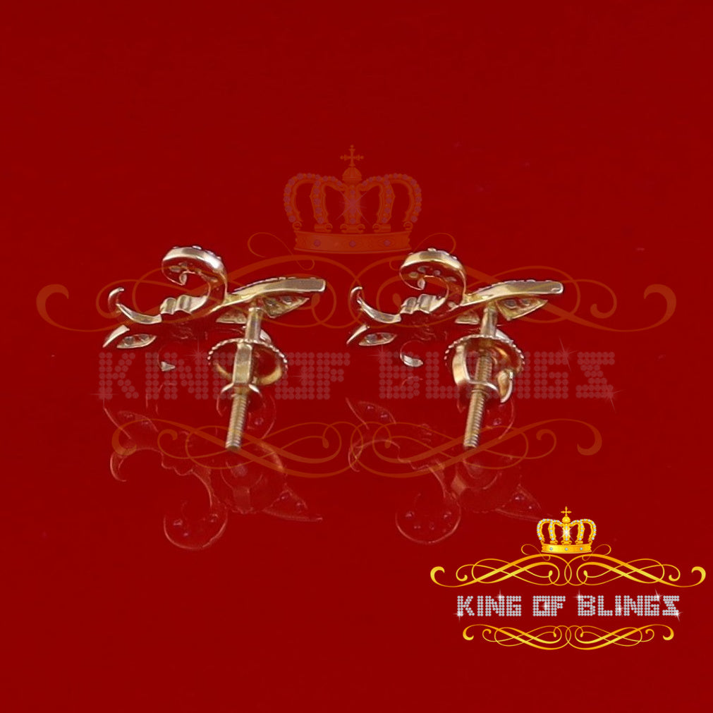 King of Bling's 925 Yellow Silver Fleur de Lis Screw Back 0.25ct Cubic Zirconia Ladies Earrings KING OF BLINGS