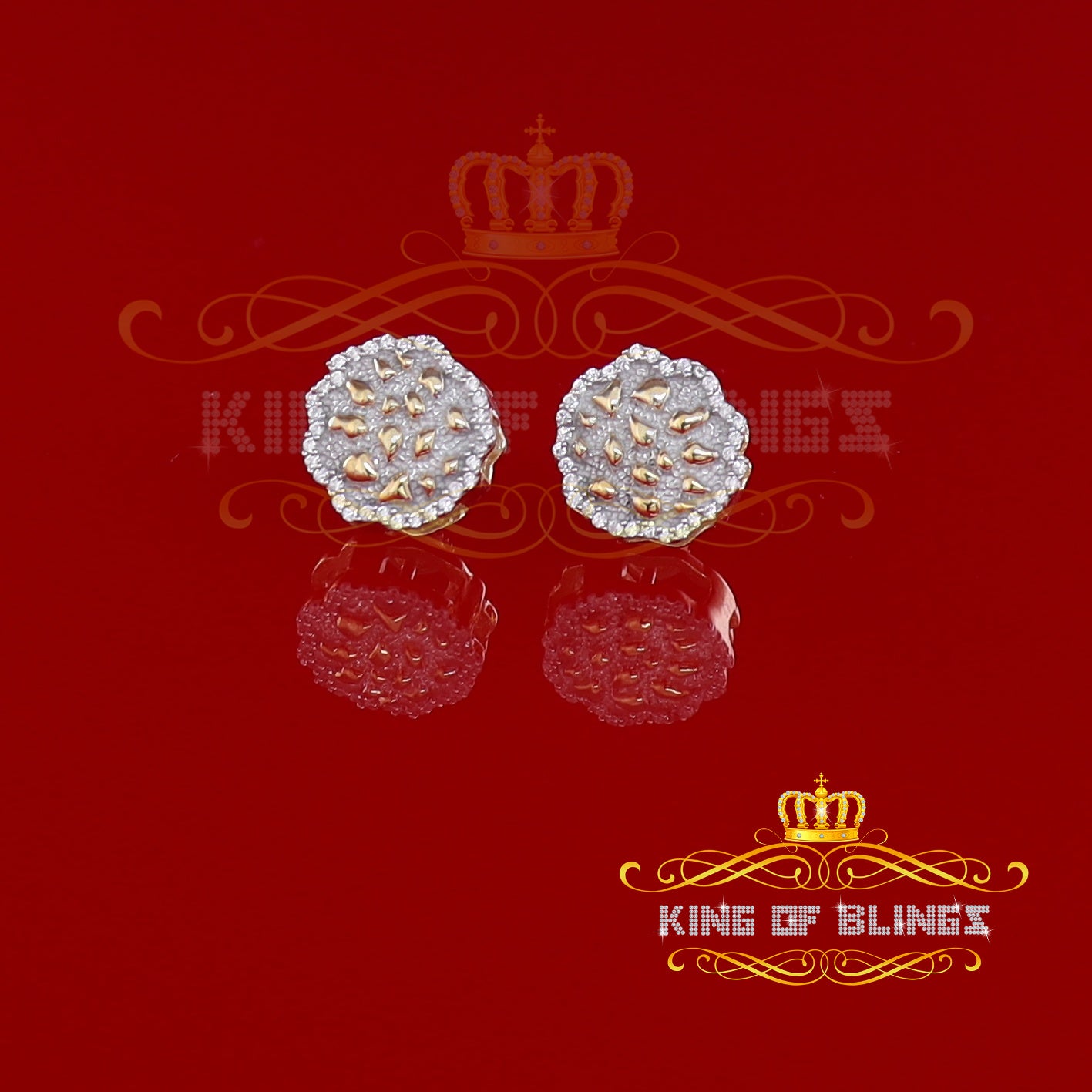 King of Bling's 925 Yellow Silver Nuggtte's 1.38ct Cubic Zirconia Hip Hop Flower Women Earrings KING OF BLINGS