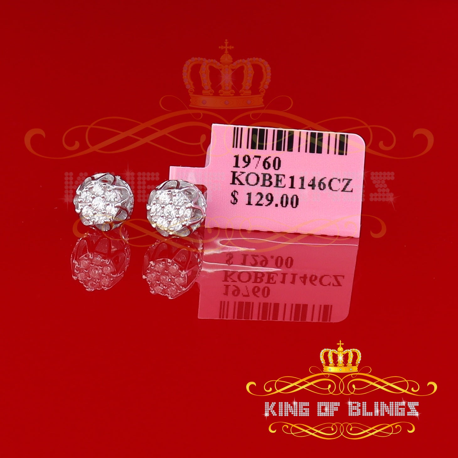 King of Blings- 925 White Silver Sterling 0.36ct Cubic Zirconia Hip Hop Floral Women's Earrings KING OF BLINGS