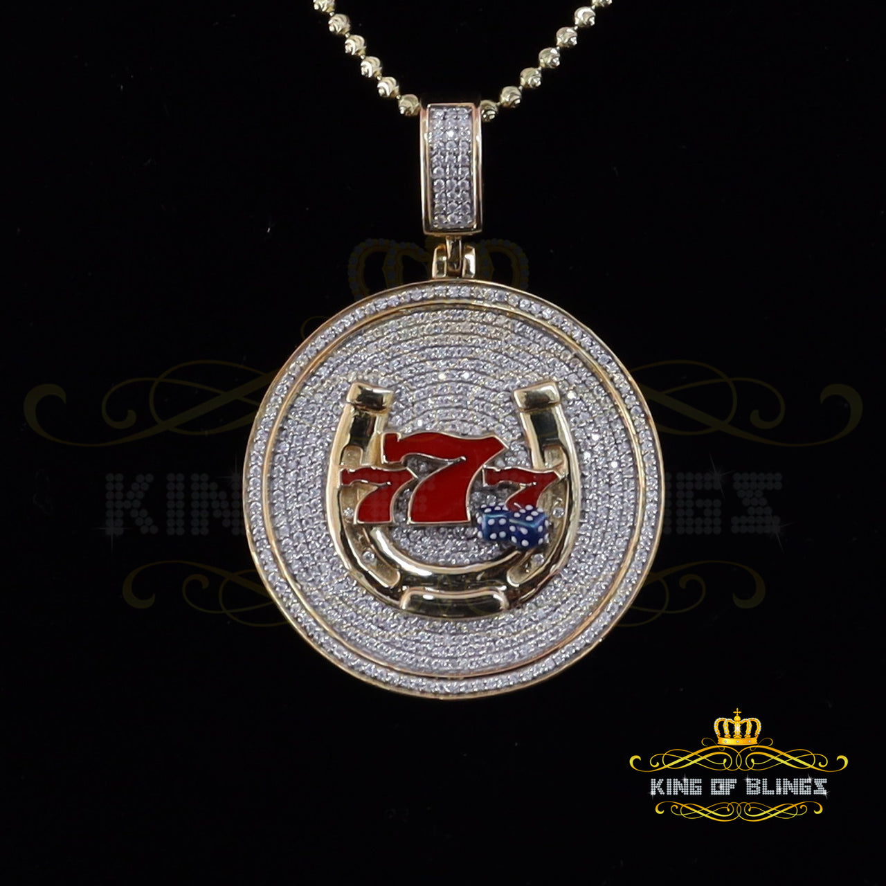 King Of Bling's 2.00ct Real Moissanite Yellow 925 Silver Lucky 777 W/Dice Horse Shoes Pendant KING OF BLINGS