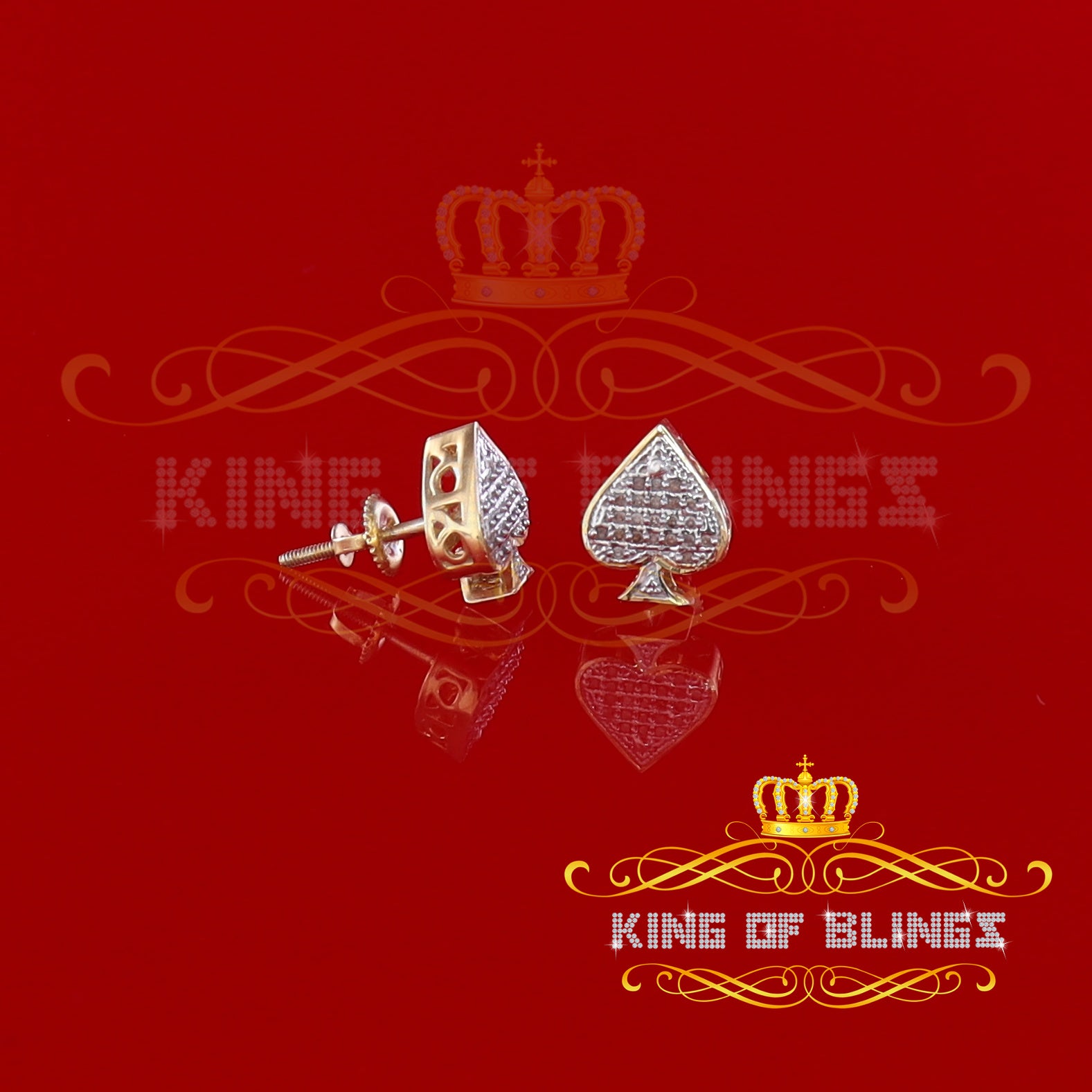 King of Blings-925 Sterling Silver Yellow 0.10ct Diamond For Women's / Men's Stud Heart Earring KING OF BLINGS