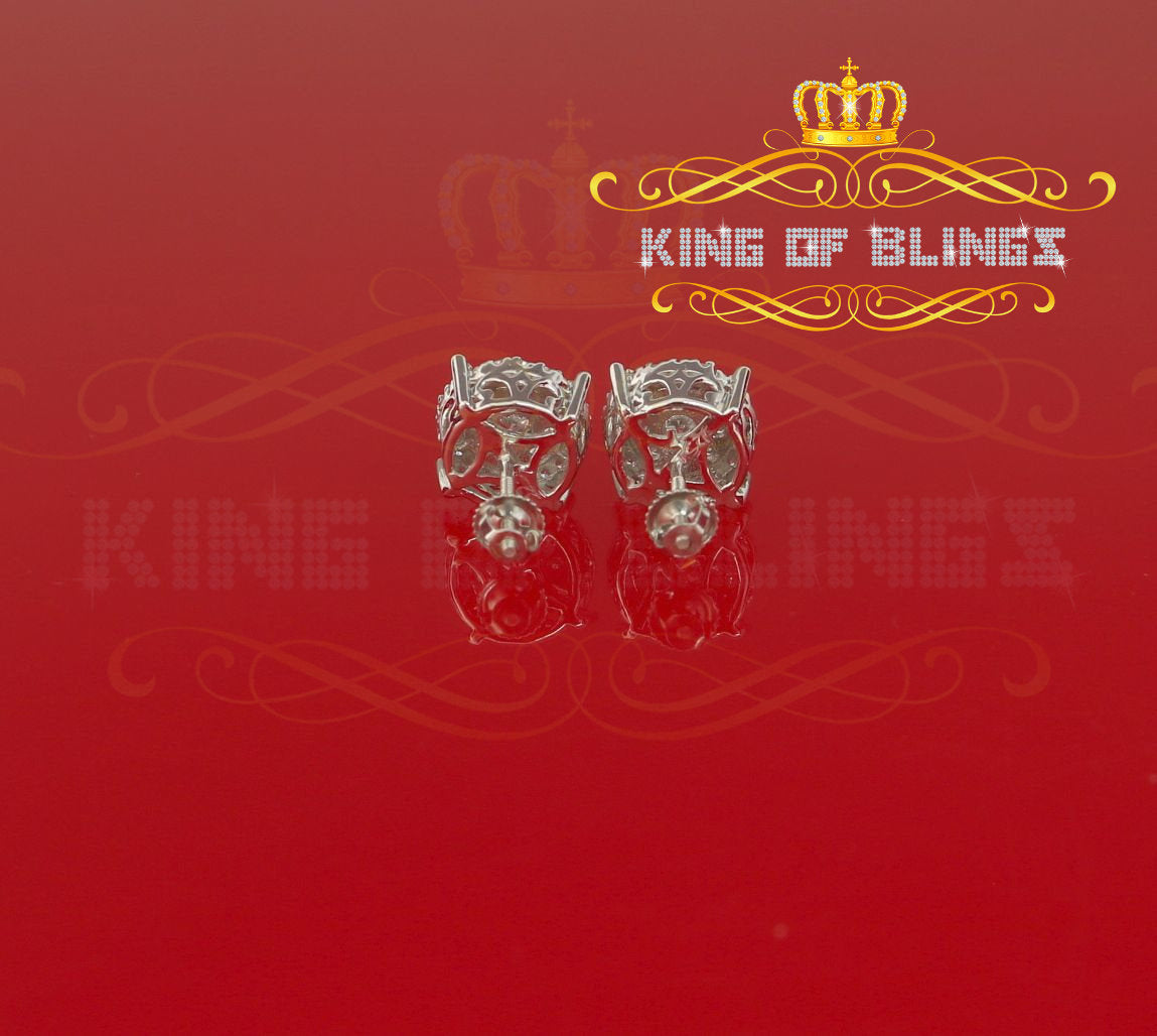 King of Blings- 1.96ct Cubic Zirconia Aretes Para Hombre 925 White Silver Women's Round Earring KING OF BLINGS