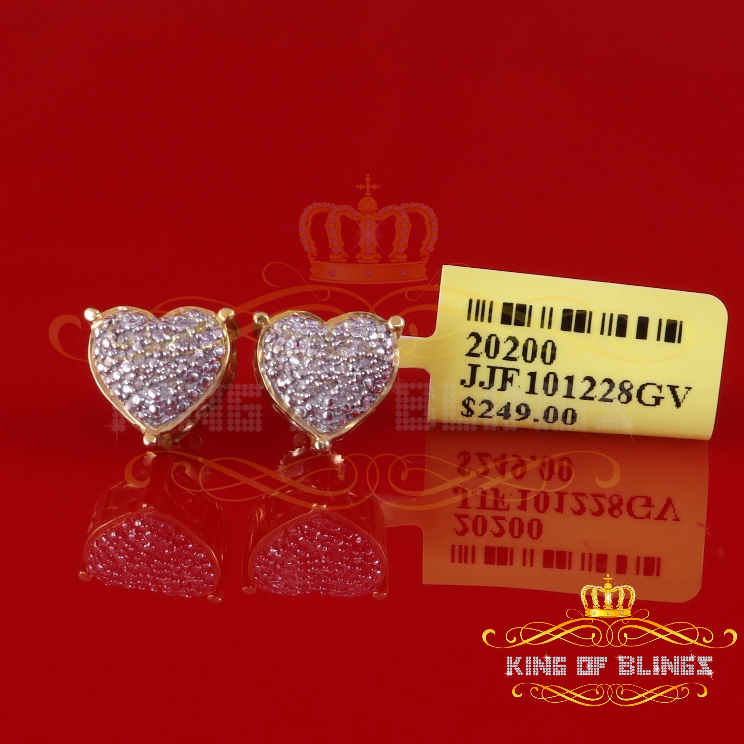 0.10ct Diamond 925 Yellow Silver for Men's & Womens Heart Cluster Stud Earrings KING OF BLINGS