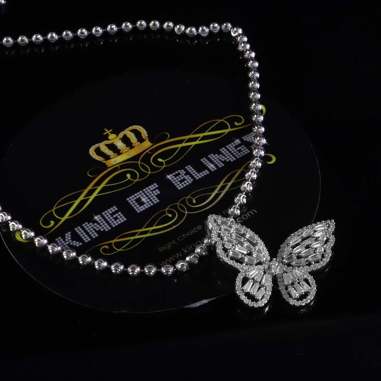 King Of Bling's Men's/Womens 925 Silver White 1.75ct VVS 'D' Moissanite Butterfly Pendant KING OF BLINGS