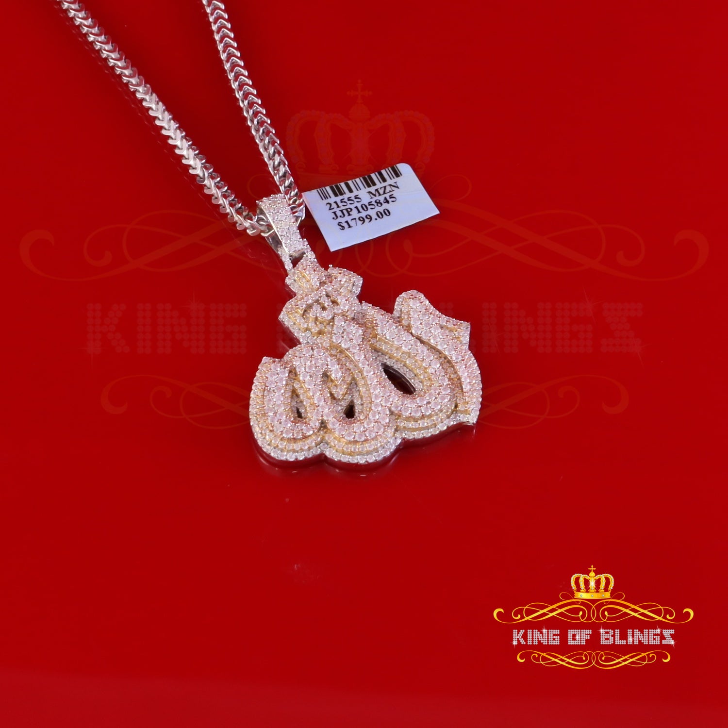 King Of Bling's 925 Silver Moissanite Allah White 4.00ct VVS 'D Religious Men & Women Pendant KING OF BLINGS