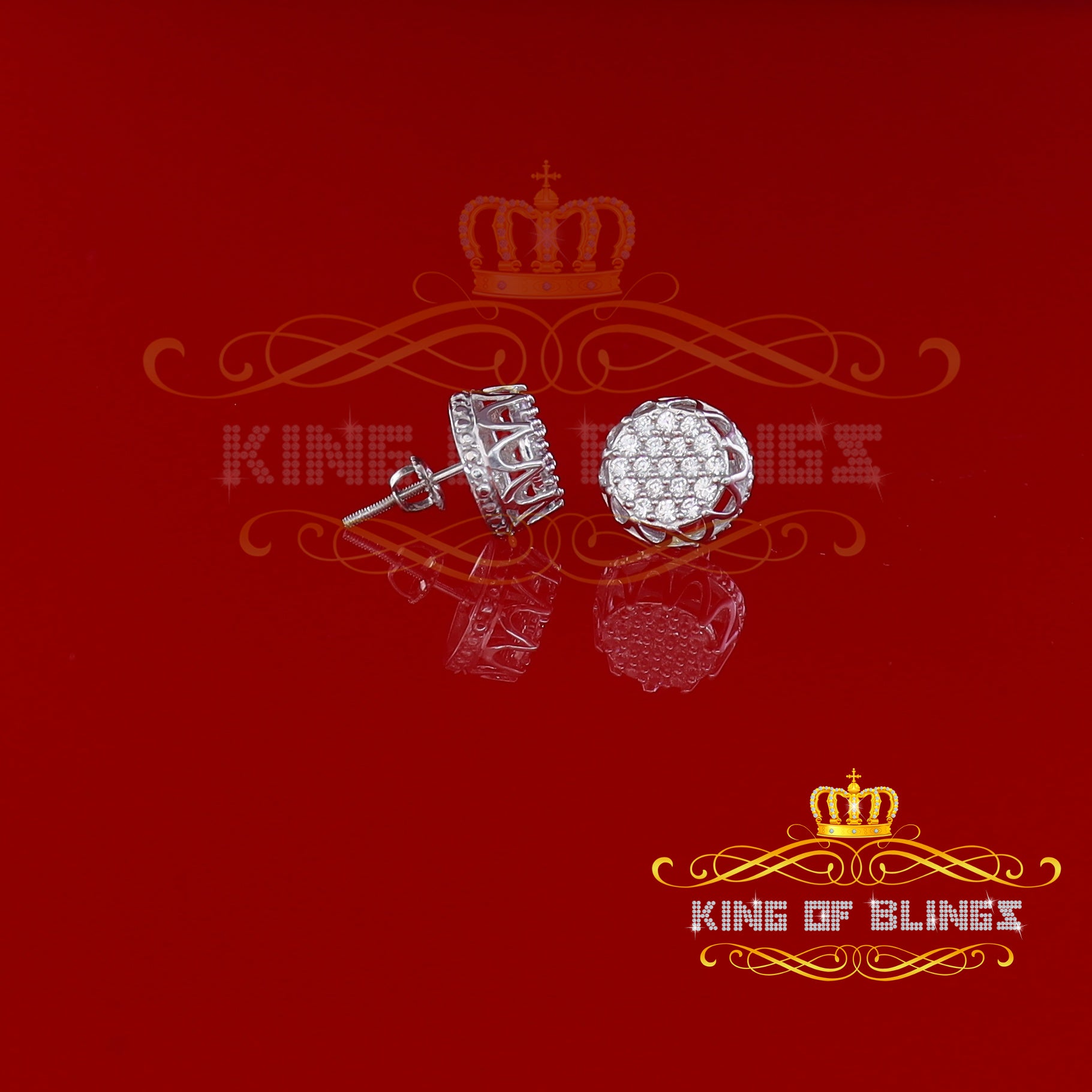 King of Blings- 925 White Silver 1.13ct Cubic Zirconia Women's & Men's Hip Hop Flower Earrings KING OF BLINGS