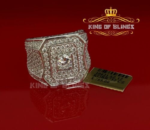 925 Silver White 14.00ct Cubic Zirconia Wide Band Cocktail Men's Ring Size 10 KING OF BLINGS