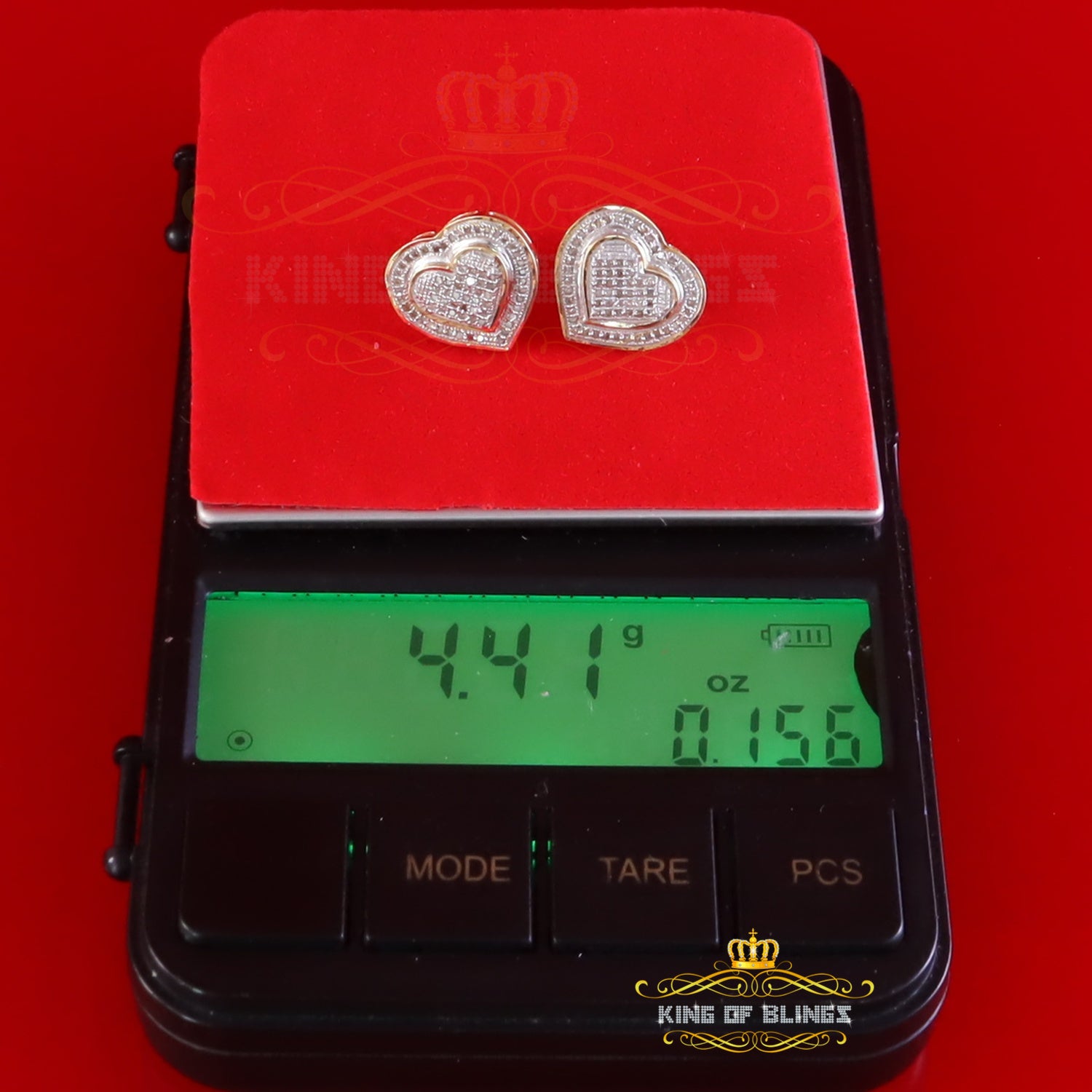 King of Blings-Aretes Para Hombre Heart 925 Yellow Silver 0.33ct Diamond Women's Style Earrings KING OF BLINGS