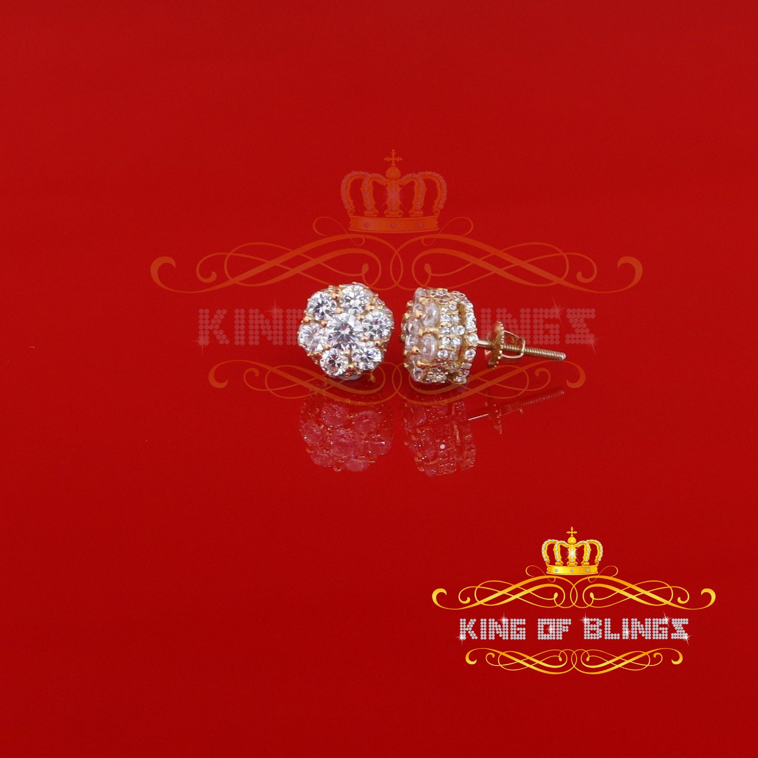King of Blings- 1.50ct Cubic Zirconia Sterling White Silver For Men's / Women's Round Earrings KING OF BLINGS