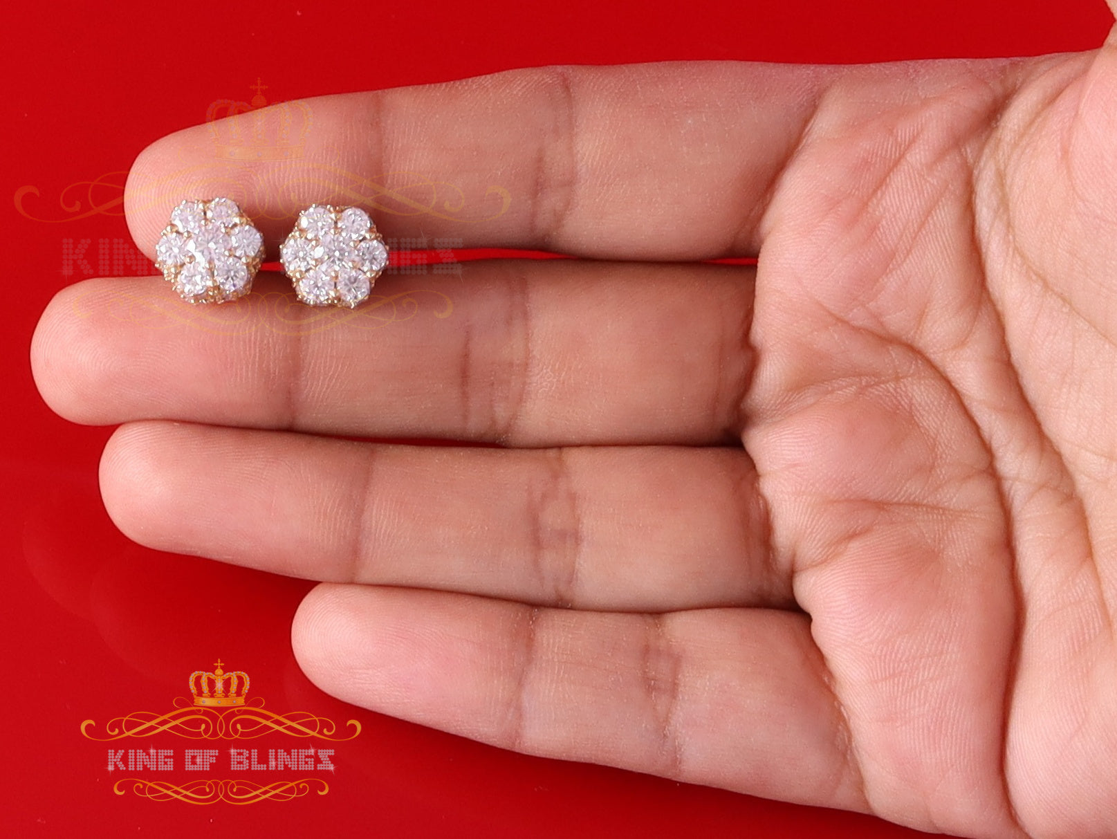 King  of Bling's Men's/Women's 925 Silver Yellow 2.00ct VVS 'D' Moissanite 7 Floral Stud Earrings KING OF BLINGS