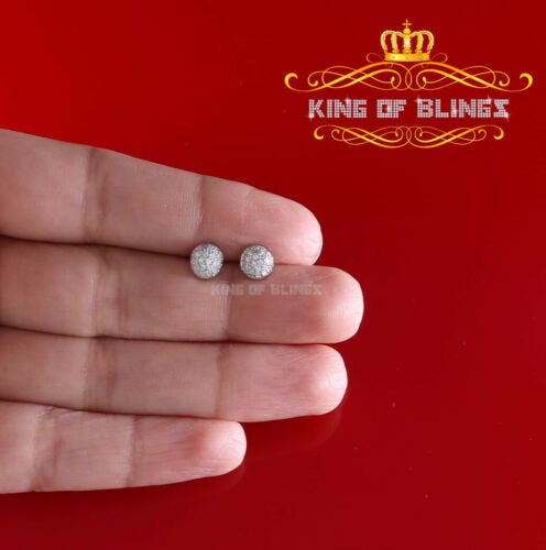 King of Blings- Aretes Para Hombre 925 White Silver 0.64ct Cubic Zirconia Round Women's Earrings KING OF BLINGS
