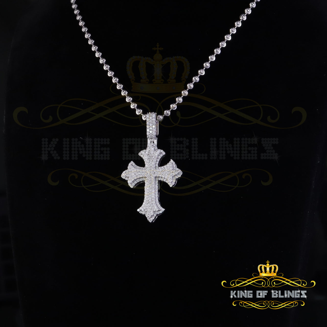 King Of Bling's Men/ Women 925 Sterling White Silver 2.50ct VVS D Clr.Moissanite Cross Pendant KING OF BLINGS