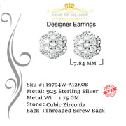 King of Blings- Aretes Para Hombre 925 White Silver Women's 1.22ct Cubic Zirconia Flower Earring KING OF BLINGS