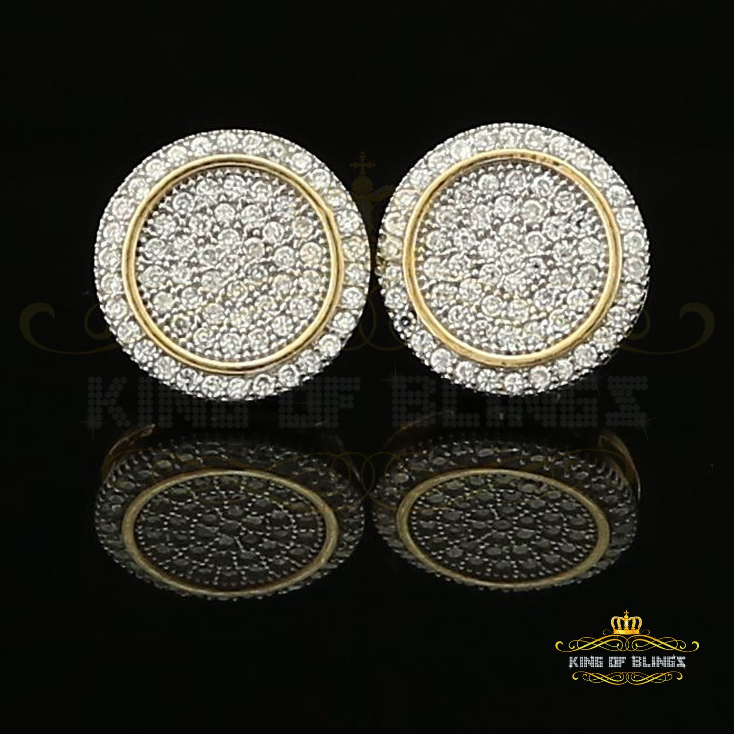 King of Bling's Aretes Para Hombre 925 Yellow Silver 1.07ct Cubic Zirconia Round Men's Earring KING OF BLINGS