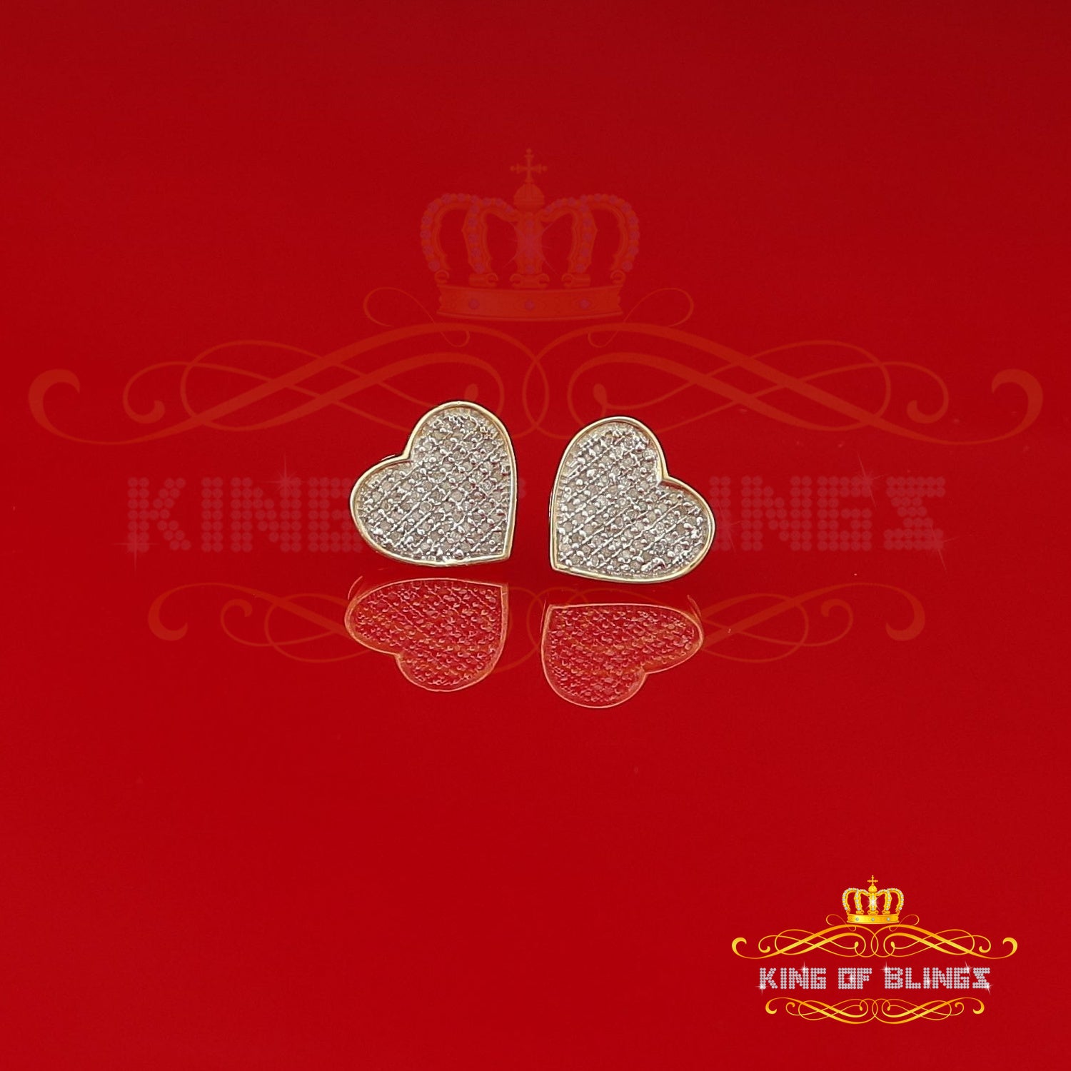 King of Blings-Aretes Para Hombre Heart 925 Yellow Silver 0.50ct Diamond Ladies /Men's Earrings KING OF BLINGS