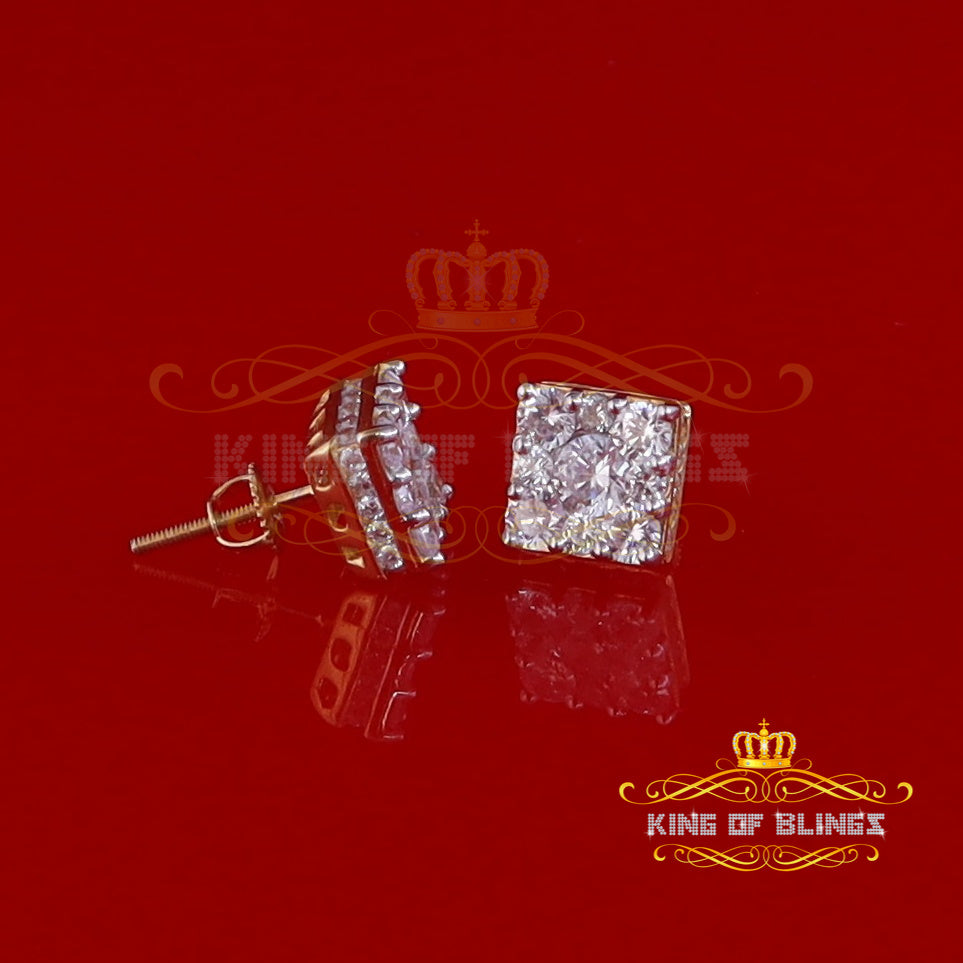 King of Bling's 925 Yellow 1.46ct Sterling Silver Cubic Zirconia Women's & Men's Square Earrings KING OF BLINGS