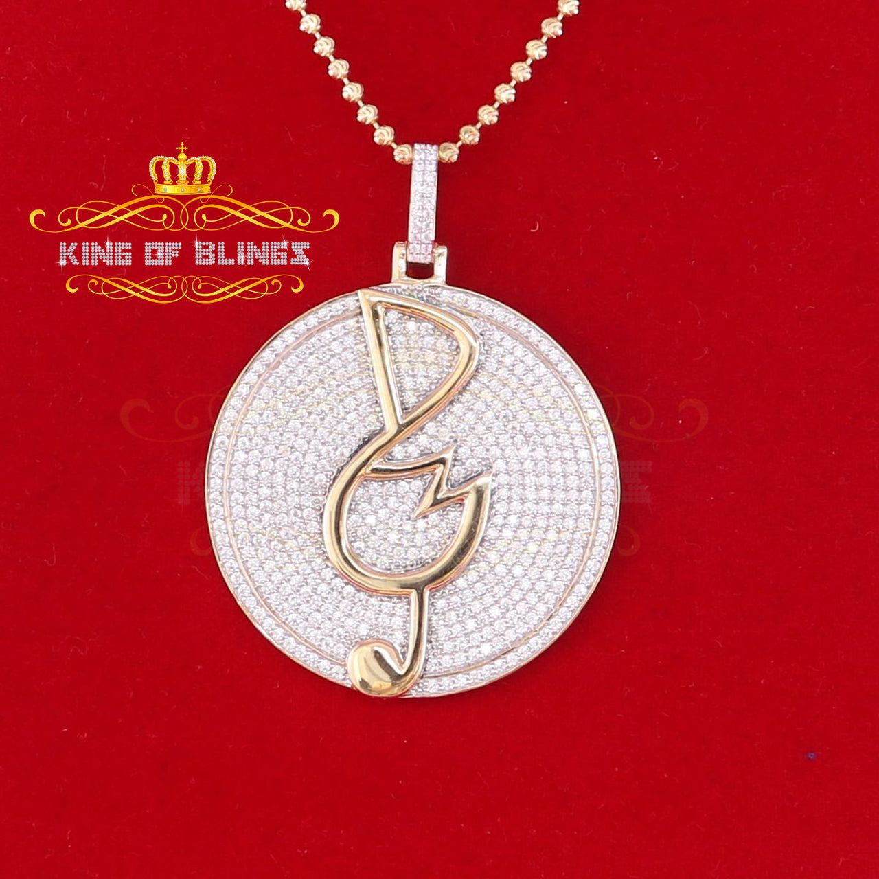 King Of Bling's Yellow 925 Sterling Silver Circle Music Sign Pendant with 3.74ct Cubic Zirconia KING OF BLINGS