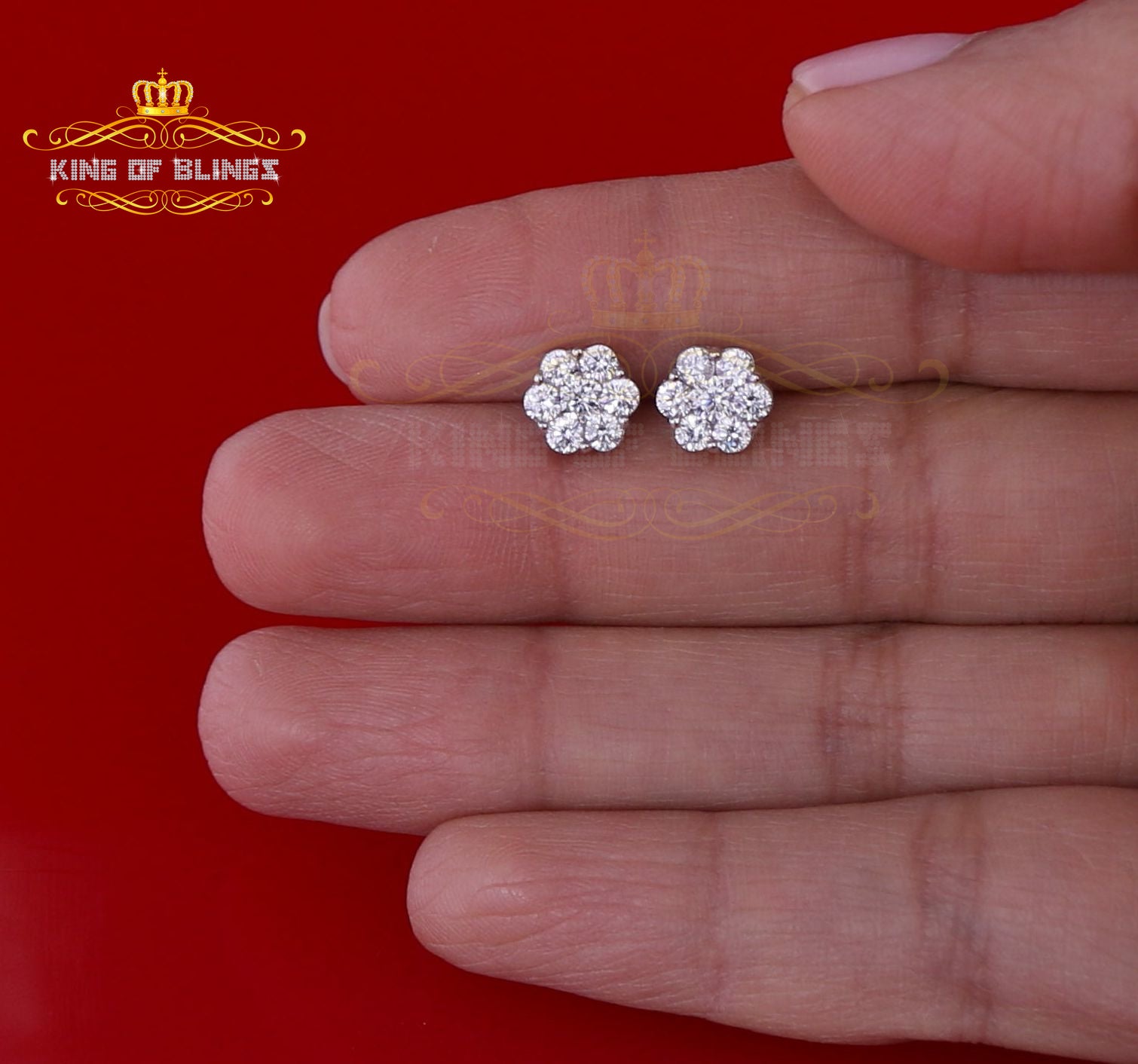 King of Blings- 925 White Silver Sterling 2.06ct Cubic Zirconia Hip Hop Floral Women's Earrings KING OF BLINGS