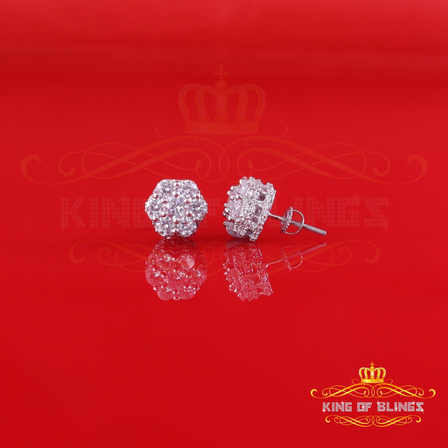 King of Blings- 2.00ct Cubic Zirconia 925 White Silver Sterling Hip Hop Floral Women's Earrings KING OF BLINGS