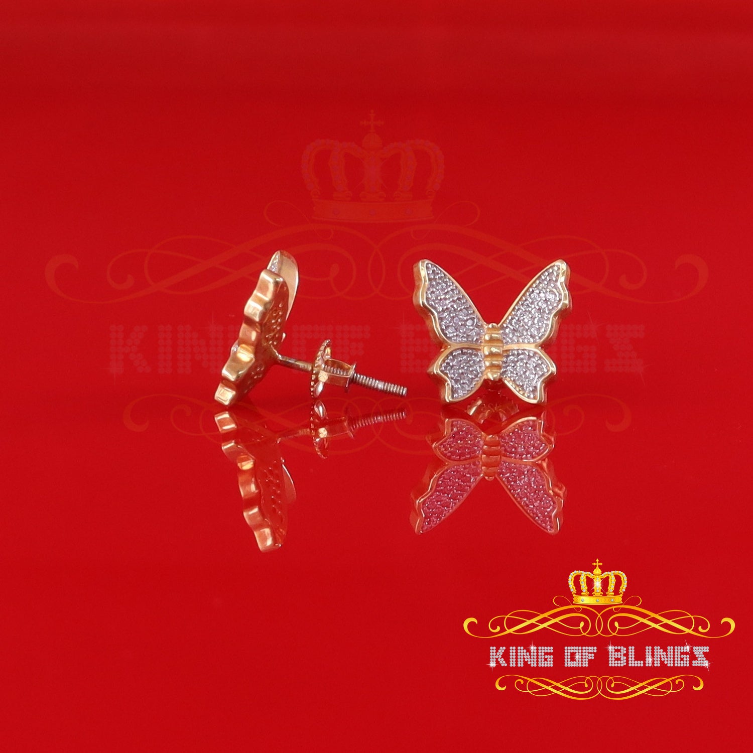 King of Bling's Butterfly Stud Earrings Yellow 925 Sterling Silver Women's 0.50ct Cubic Zirconia KING OF BLINGS