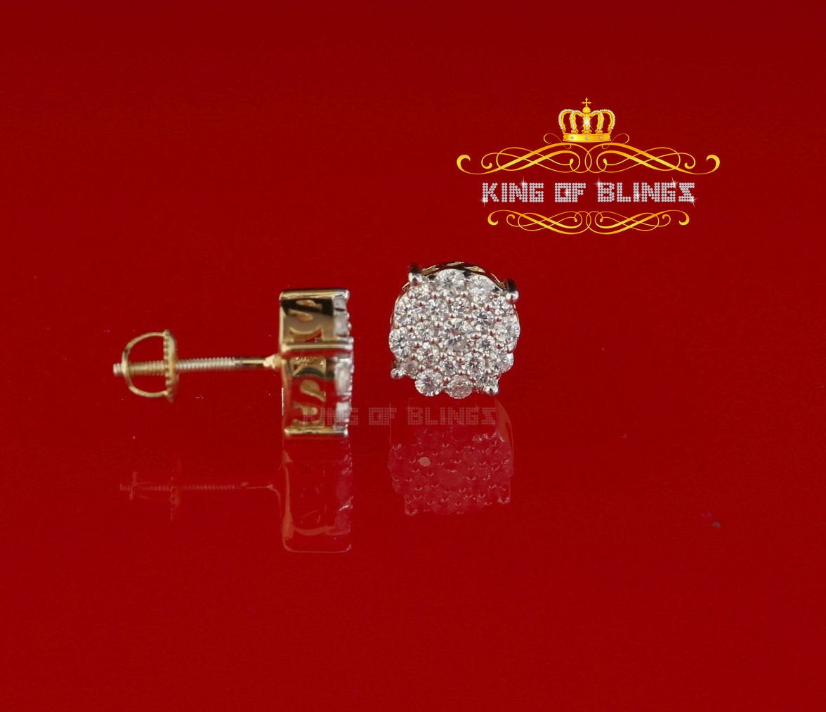 King of Bling's Aretes Para Hombre 925 Yellow Silver 1.22ct Cubic Zirconia Round Women's Earring KING OF BLINGS