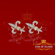 King of Bling's 925 Yellow Silver Fleur de Lis Screw Back 0.25ct Cubic Zirconia Ladies Earrings KING OF BLINGS