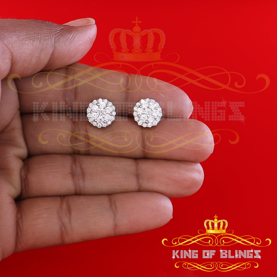 King of Blings- Aretes Para Hombre 925 White Silver 2.45ct Cubic Zirconia Round Women's Earring KING OF BLINGS