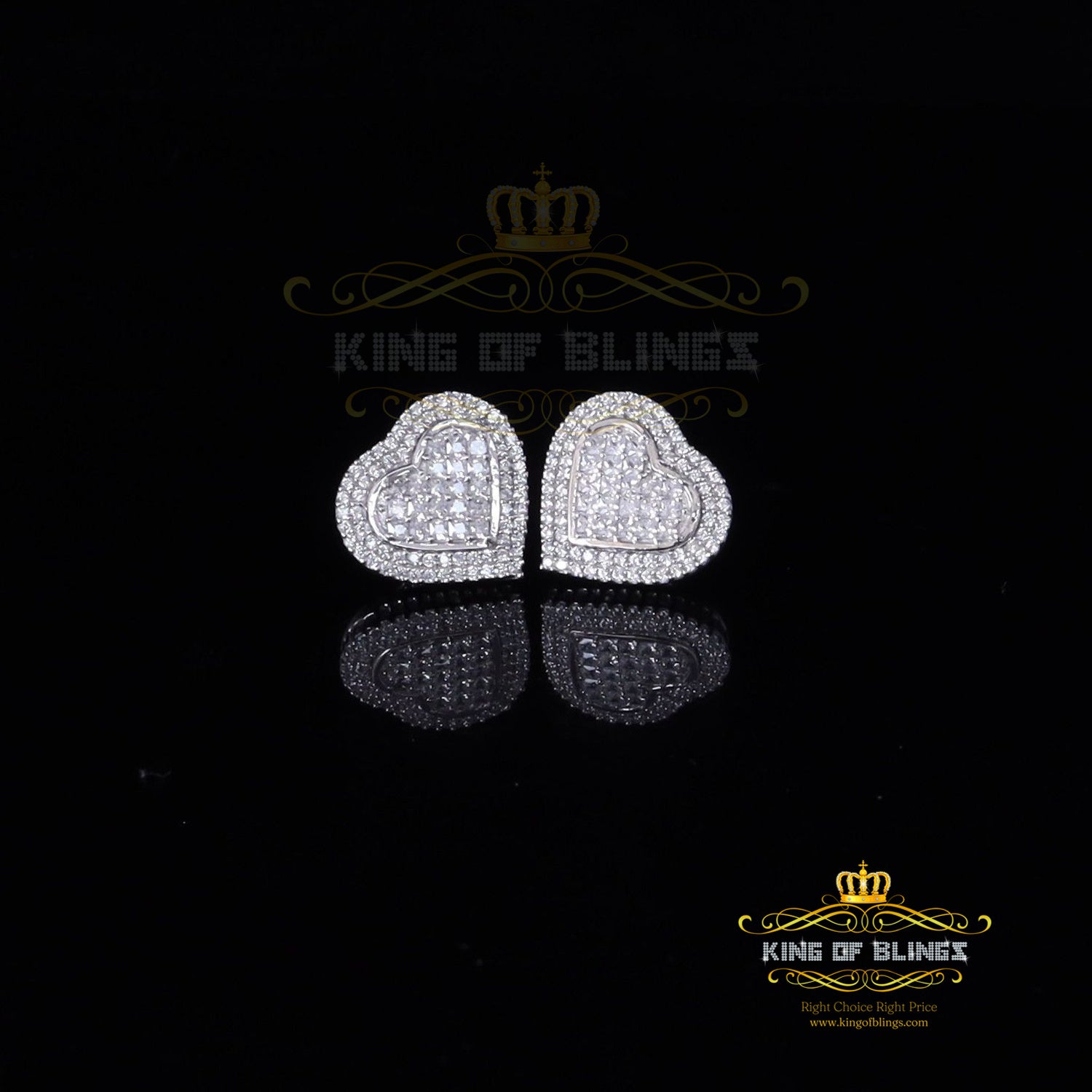 King of Blings- HIp Hop 925 White Sterling Silver 1.44ct Cubic Zirconia Heart Women's Earrings KING OF BLINGS