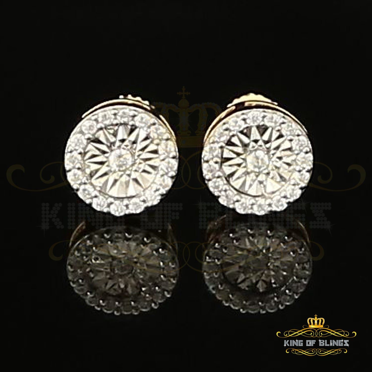 King of Bling's 925 Yellow Silver 1.28ct Cubic ZirconiaFashion Women's/ Men's Round Earrings KING OF BLINGS