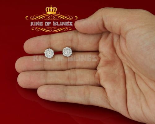 King of Bling's 925 Yellow Silver 0.96ct Cubic Zirconia Women's & Men's Hip Hop Flower Earrings KING OF BLINGS