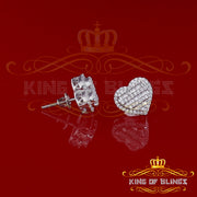 King of Blings- 925 White Sterling Silver 1.48ct Cubic Zirconia Men's & Women's Heart Earrings KING OF BLINGS