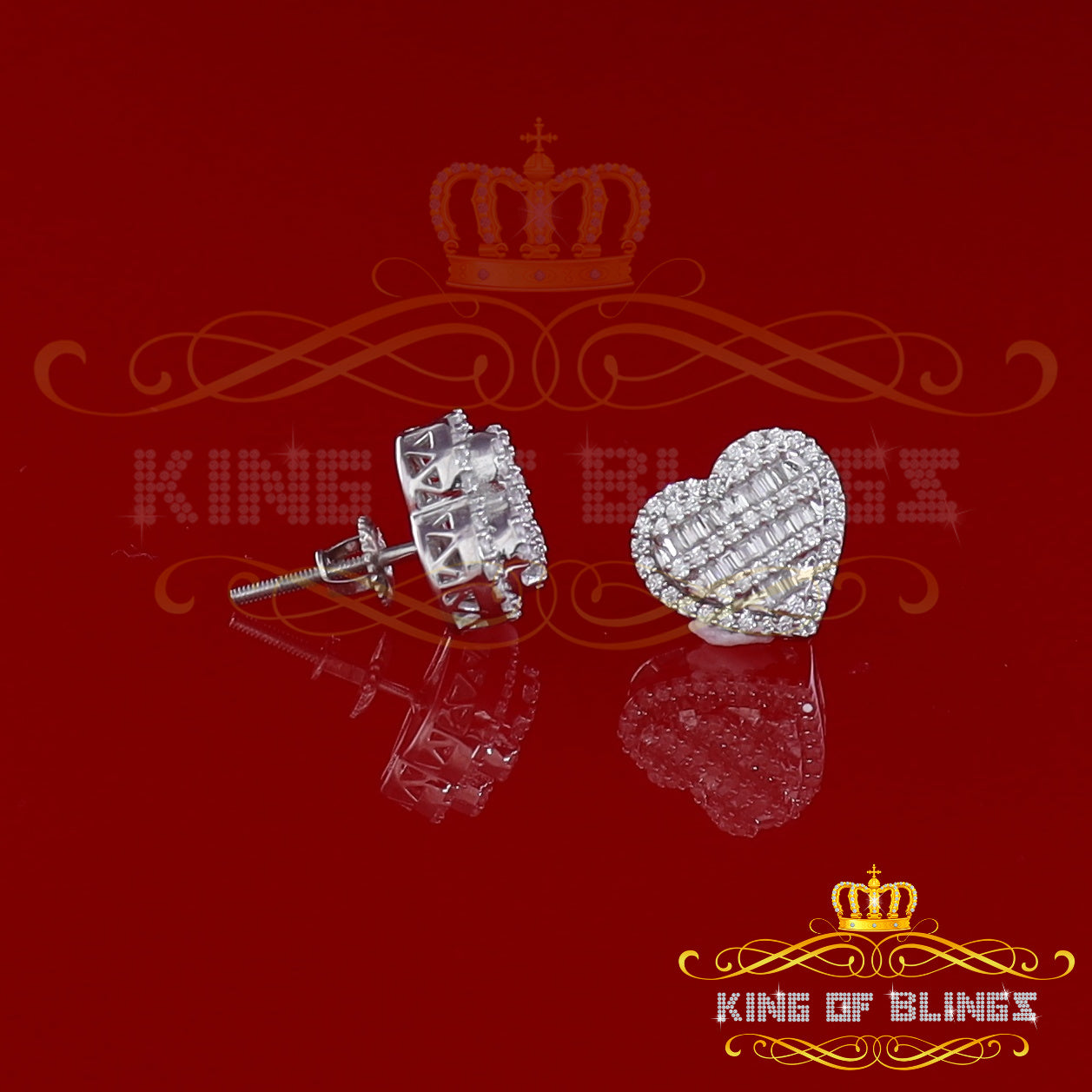 King of Blings- 925 White Sterling Silver 1.48ct Cubic Zirconia Men's & Women's Heart Earrings KING OF BLINGS