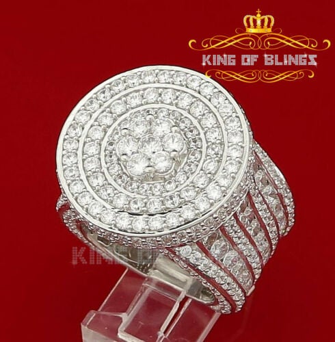 925 White Silver Cubic Zirconia 25.00ct Rapper Luxury Big Round Rings Men's Size12 KING OF BLINGS