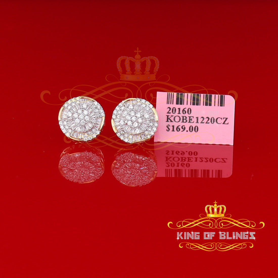 King of Bling's Aretes Para Hombre 925 Yellow Silver 0.96ct Cubic Zirconia Round Ladies Earrings KING OF BLINGS