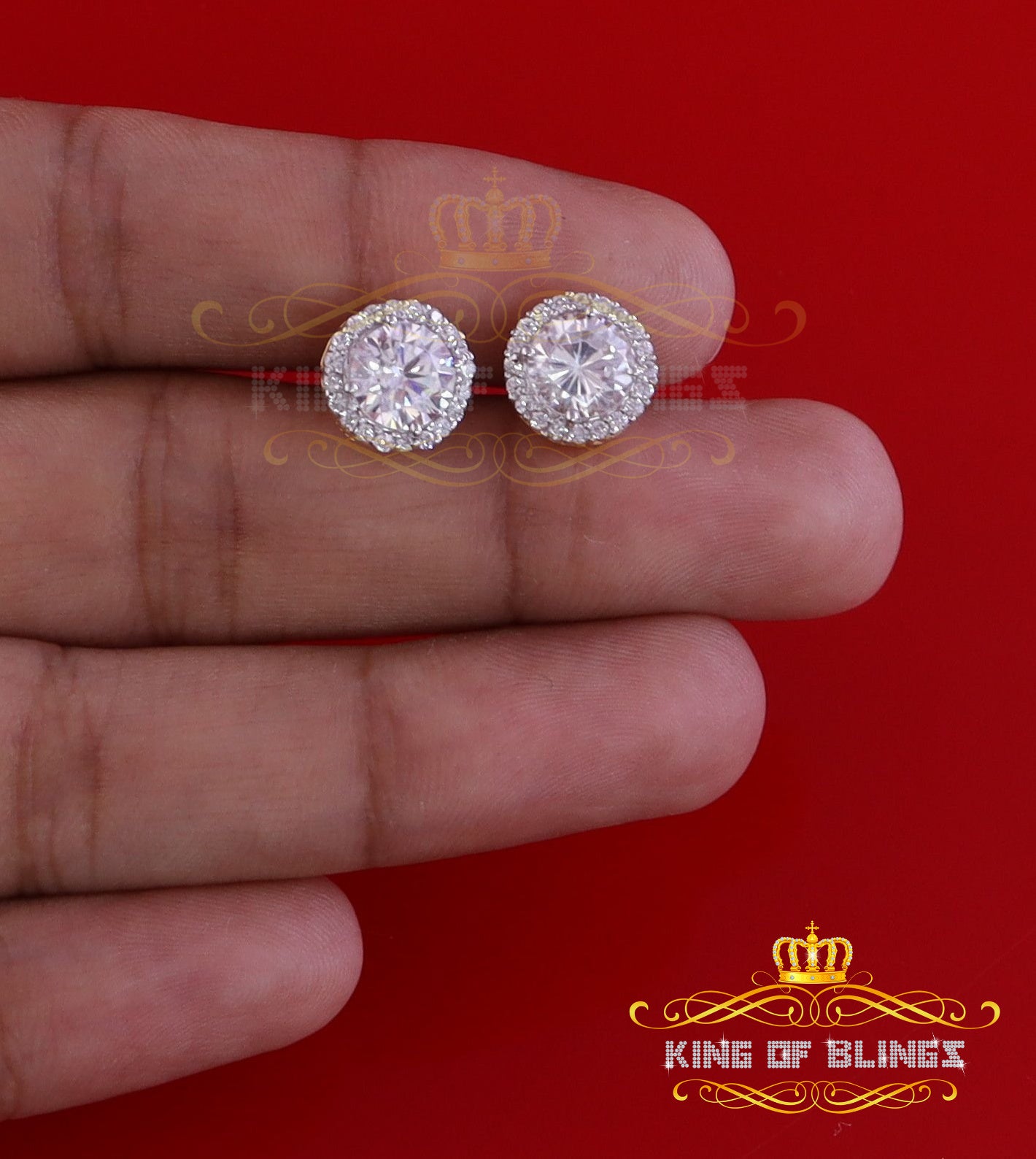 King of Bling's 925 Yellow Silver 4.42ct Cubic Zirconia Women's & Men's Hip Hop Round Earrings KING OF BLINGS