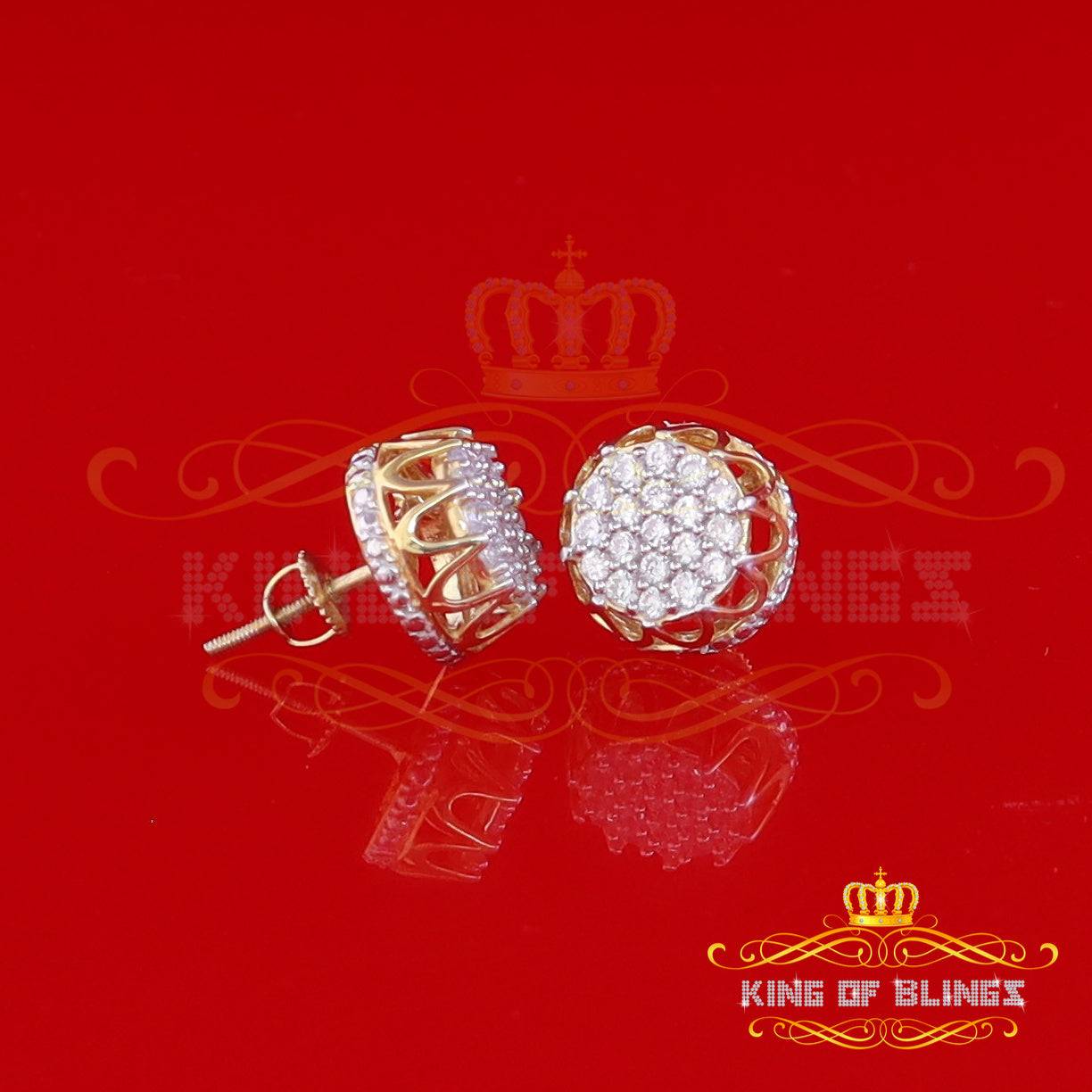 King of Bling's 925 Yellow Silver 1.13ct Cubic Zirconia Women's & Men's Hip Hop Flower Earrings KING OF BLINGS