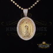3D Oval Guadalupe Catholic Virgin Mary in CZ Yellow 925 Silver 1.63ct Pendant KING OF BLINGS