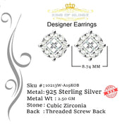 King of Blings- 925 White Silver Screw Back 1.44ct Cubic Zirconia Round Earrings For Ladies KING OF BLINGS
