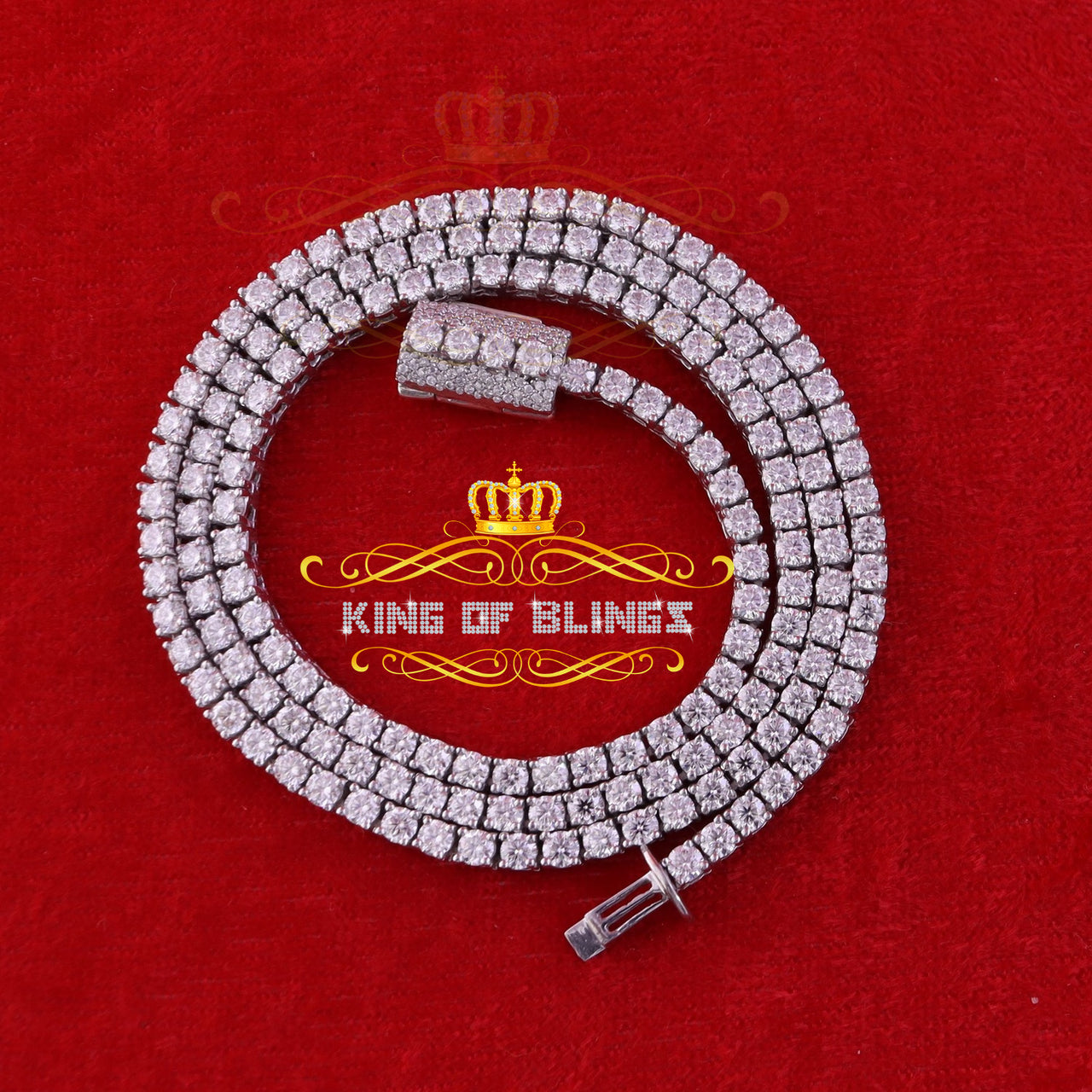 925 Silver White 23ct Moissanite Tennis Men's Necklace size 22inch & Width 3mm