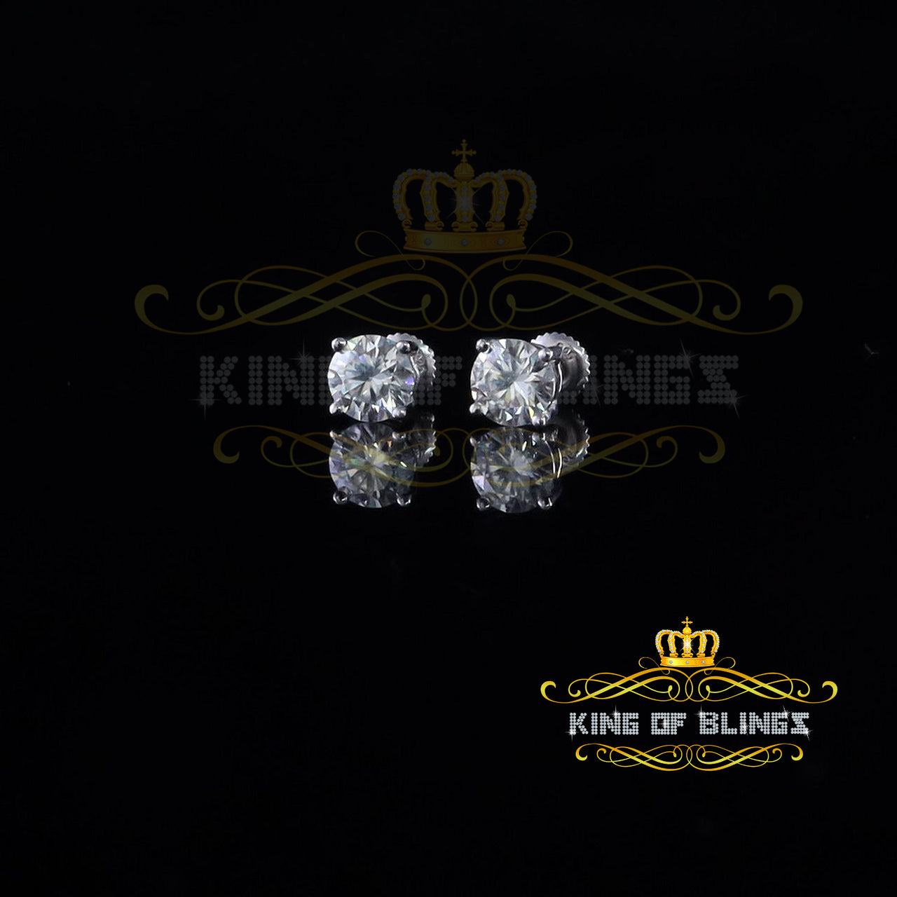 King of Bling's 1.00ct VVS 'D' Moissanite Men's/Womens 925 Silver White Round Stud Earrings