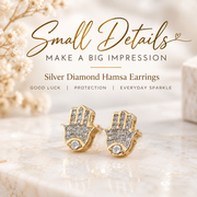 King Of Bling's 925 Yellow Sterling Silver 0.15ct Diamond Stud Women's & Men's Hamsha Earrings KING OF BLINGS