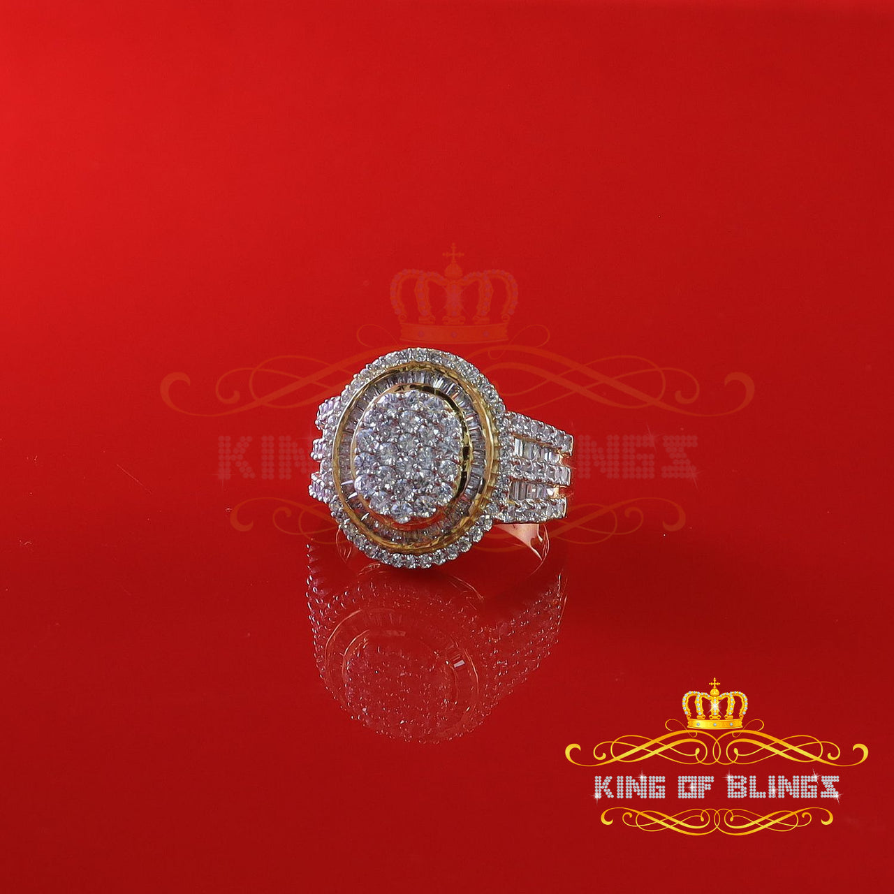 King Of Bling's 925 Sterling Silver Yellow Cubic Zirconia 5.00ct Round Fancy Womens Ring Size7