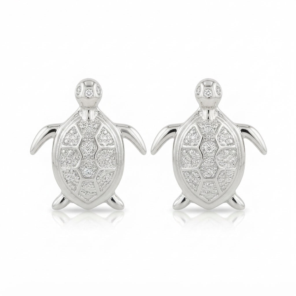 King Of Bling's 925 Sterling White Silver 0.10ct Diamond Turtle Earrings For Women's & Men's KING OF BLINGS
