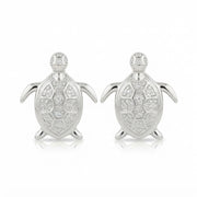 King Of Bling's 925 Sterling White Silver 0.10ct Diamond Turtle Earrings For Women's & Men's KING OF BLINGS