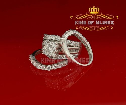 White 925 Silver 7.50ct Cubic Zirconia Piece Halo Bridal Womens Ring set Size 7 KING OF BLINGS
