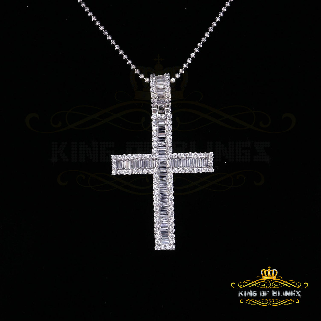 White Sterling Silver Baguette CROSS Shape Pendant with 11.84ct Cubic Zirconia