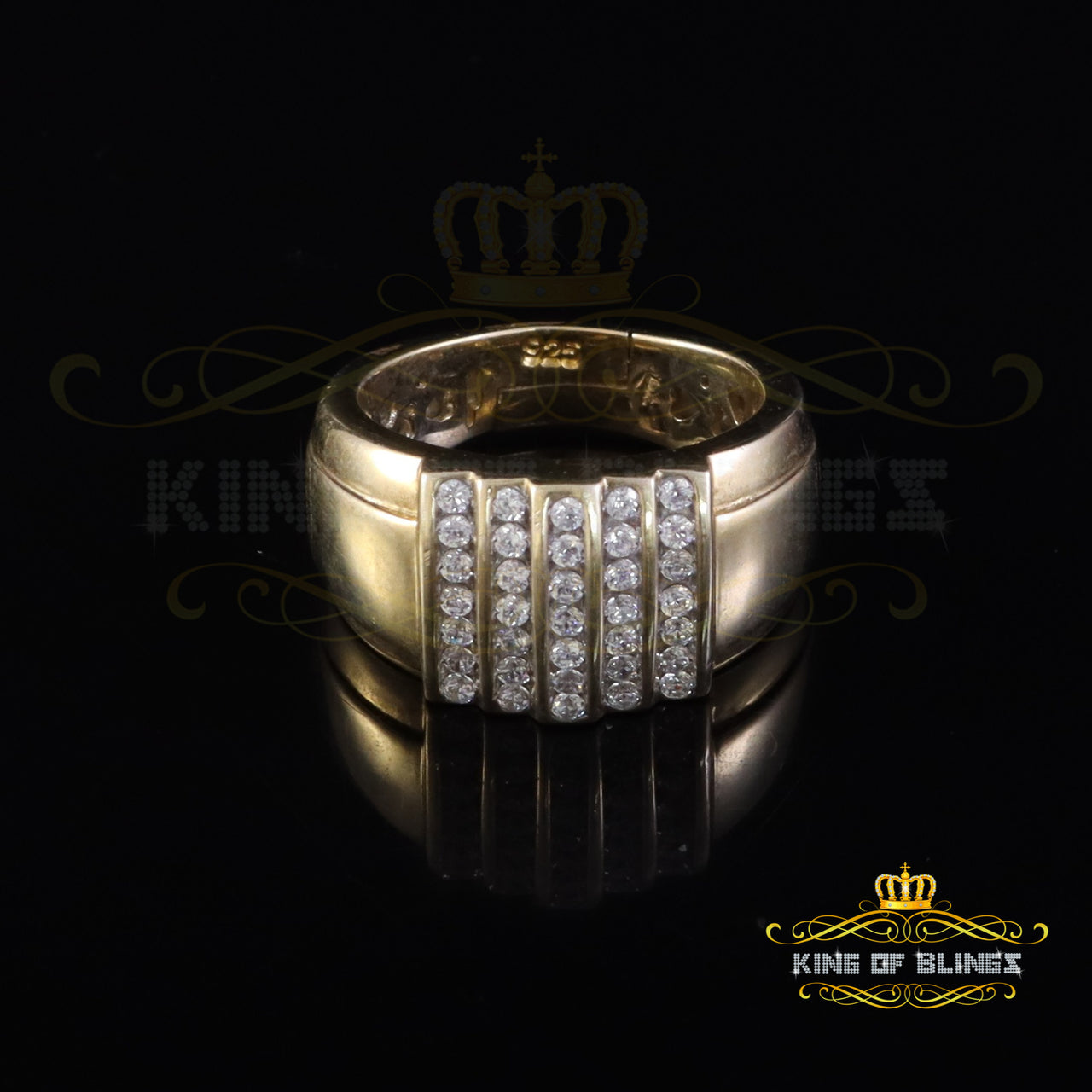 King Of Bling's Yellow Silver Jewelry Rhodium Plated CZ 1.40ct Wide Band Square Men Ring SZ 8 KING OF BLINGS