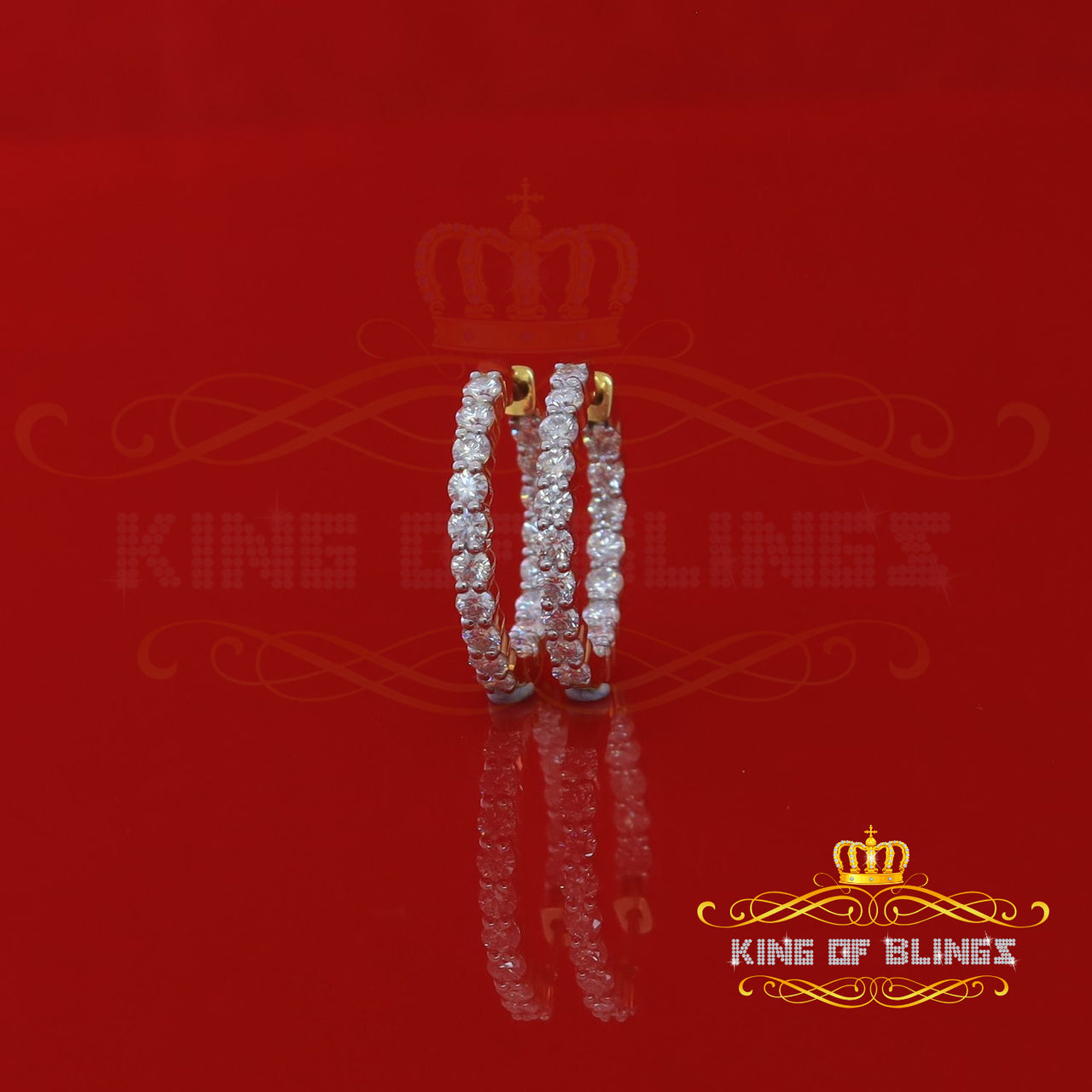 King  of Bling's 4.00ct Moissanite Yellow 925 Sterling Silver Women's In and Out Hoop Earrings