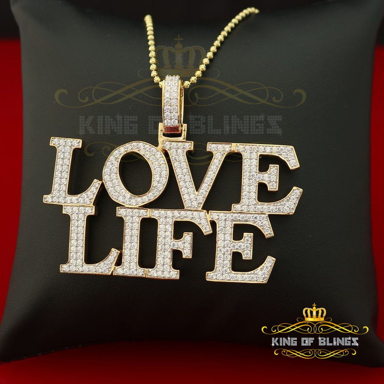 King Of Bling's Promise 925 Yellow Sterling silver LOVE LIFE Pendant with 11.64ct Cubic Zirconia