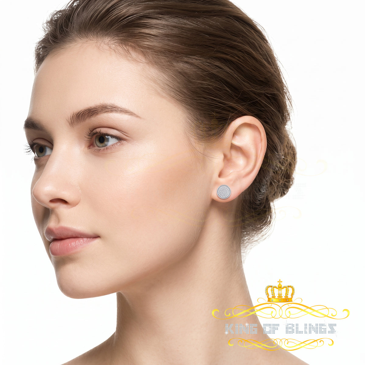 King of Bling's 0.78ct Cubic Zirconia 925 White Silver Women's & Men's Hip Hop Round Earrings KING OF BLINGS